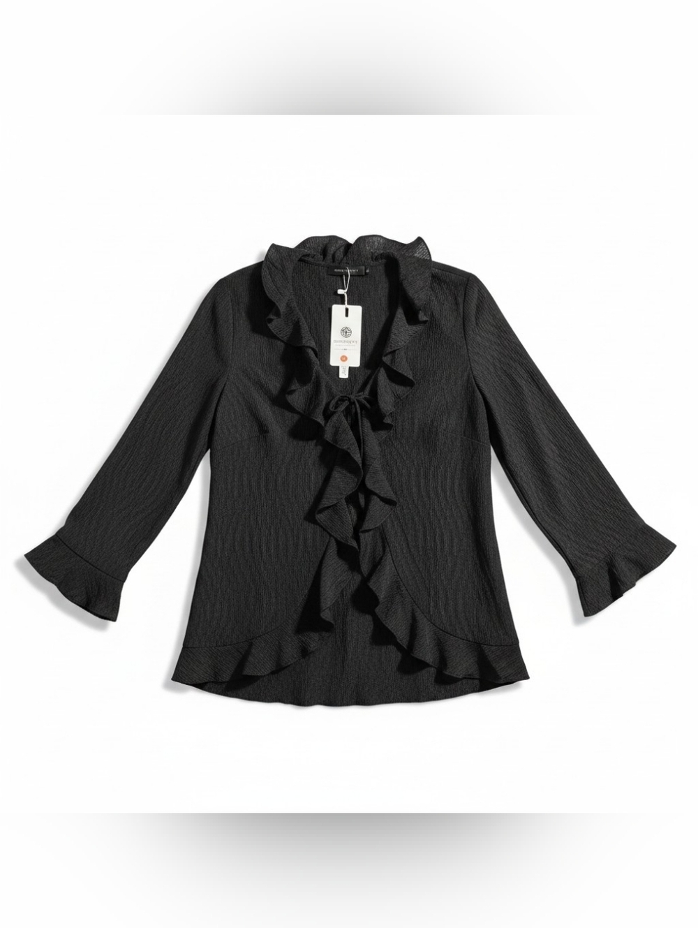 ​🖤 NWT MEROKEETY Ruffle Tie-Front Textured Cardigan Top Black M Dark Academia🖤